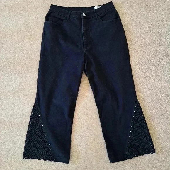 ❤️ Lafei-nier Black Capri  Pants with Lace Detail Vintage 90s Y2K - Picture 6 of 11